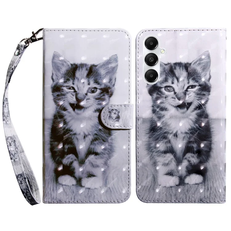For Samsung Galaxy A15 4G Case Leather Wallet 3D Pattern Printing Phone Cover - Cat