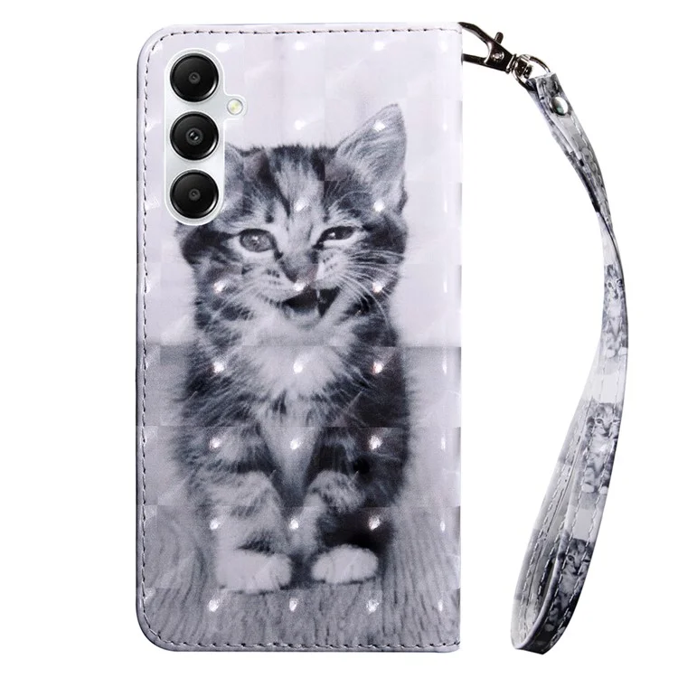 For Samsung Galaxy A15 4G Case Leather Wallet 3D Pattern Printing Phone Cover - Cat