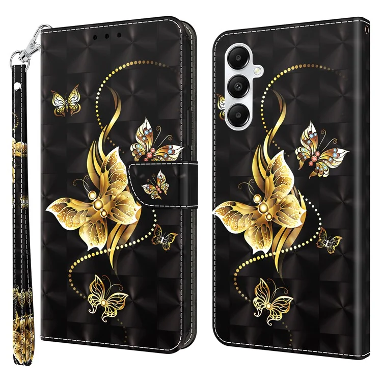 For Samsung Galaxy A05s 4G Case PU Leather Pattern Printing Flip Phone Cover - Golden Butterfly