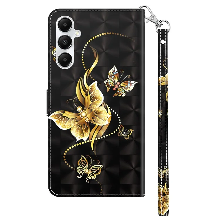 For Samsung Galaxy A05s 4G Case PU Leather Pattern Printing Flip Phone Cover - Golden Butterfly