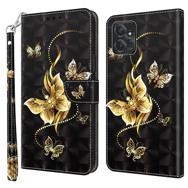 For Motorola Moto G Power 5G Case 3D Pattern PU Leather Phone Cover - Golden Butterfly