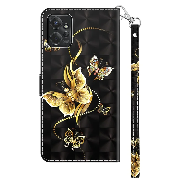 For Motorola Moto G Power 5G Case 3D Pattern PU Leather Phone Cover - Golden Butterfly