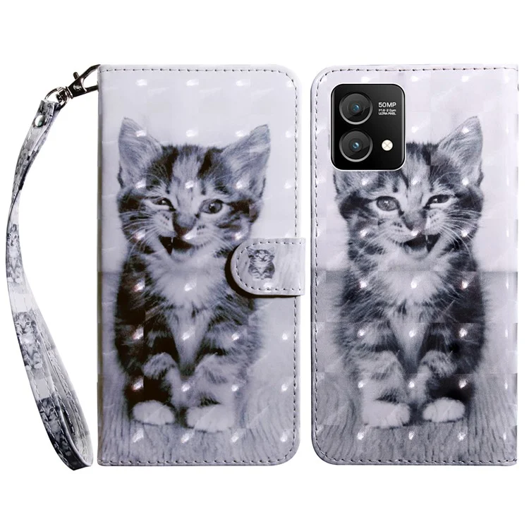 For Motorola Moto G Stylus 5G (2023) Case Stand PU Leather 3D Pattern Printing Phone Cover - Cat