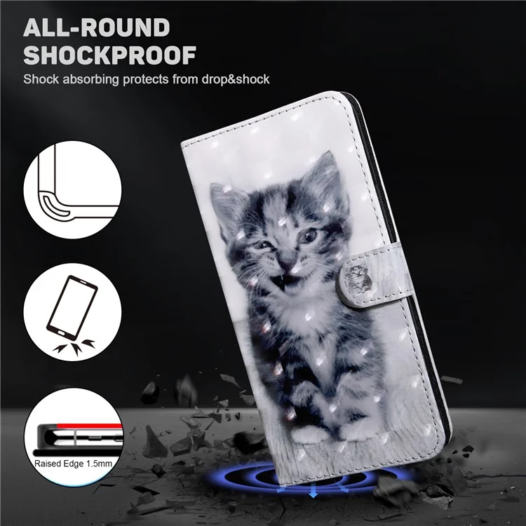 For Motorola Moto G Stylus 5G (2023) Case Stand PU Leather 3D Pattern Printing Phone Cover - Cat