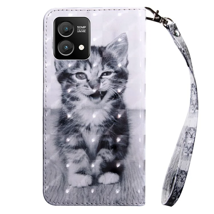 For Motorola Moto G Stylus 5G (2023) Case Stand PU Leather 3D Pattern Printing Phone Cover - Cat