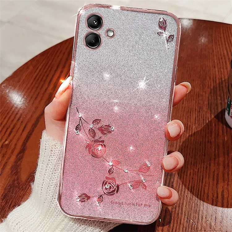 KADEM For Samsung Galaxy M13 5G / A04 4G (164.4 x 76.3 x 9.1mm) Case Flower Decor Phone Cover - Rose Gold