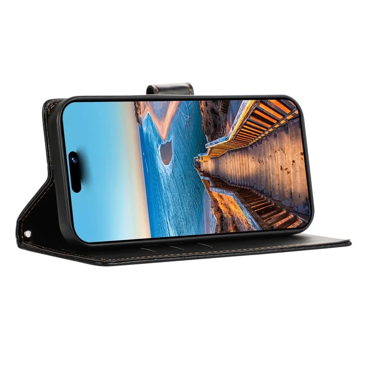 DF-06 Чехол для телефона Honor 90 Pro с тиснеными линиями из искусственной кожи с ремешком - черный 