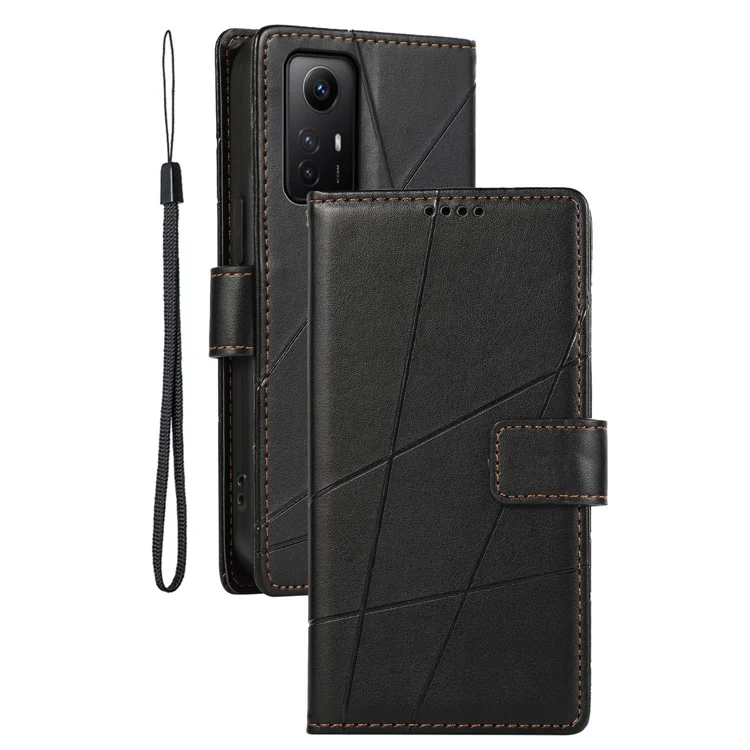 DF-06 For Xiaomi Redmi Note 12S 4G Case Lines Imprinted Phone Leather Protective Cover - Black