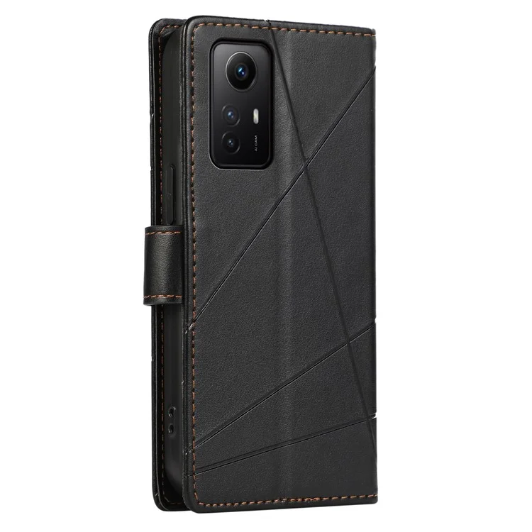 DF-06 For Xiaomi Redmi Note 12S 4G Case Lines Imprinted Phone Leather Protective Cover - Black