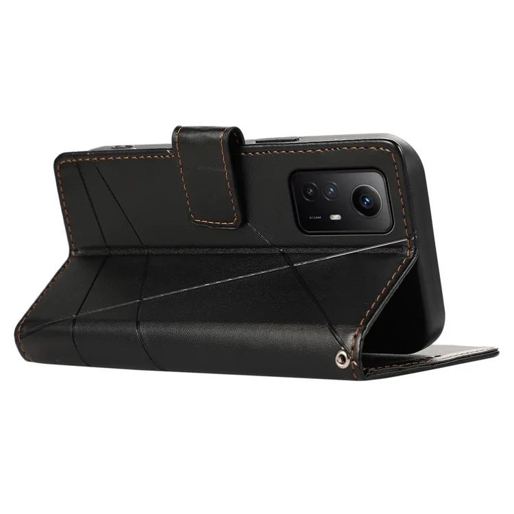 DF-06 For Xiaomi Redmi Note 12S 4G Case Lines Imprinted Phone Leather Protective Cover - Black