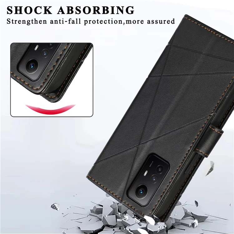 DF-06 For Xiaomi Redmi Note 12S 4G Case Lines Imprinted Phone Leather Protective Cover - Black