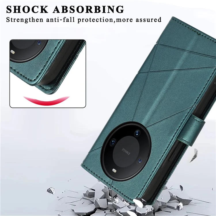 DF-06 Funda para Huawei Mate 60 Caso de Cuero PU Cartera Plegable Soporte Cubierta de Teléfono - Verde