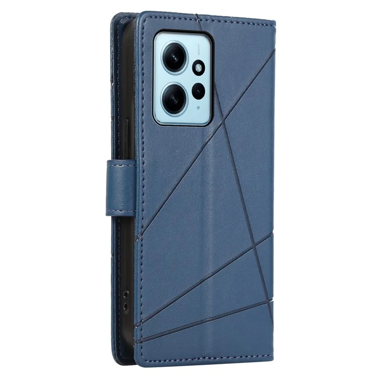 DF-06 For Xiaomi Redmi Note 12 4G Case Lines Imprinted Leather Phone Flip Stand Cover - Blue