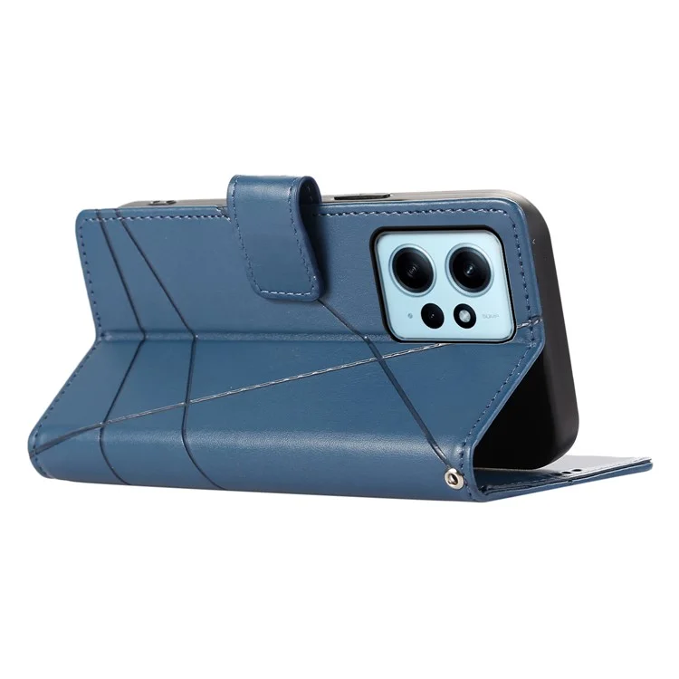 DF-06 For Xiaomi Redmi Note 12 4G Case Lines Imprinted Leather Phone Flip Stand Cover - Blue