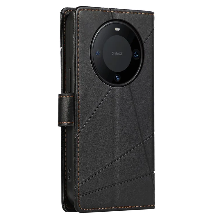 DF-06 Funda para Huawei Mate 60 Pro Líneas Grabadas Cartera de Cuero Funda de Teléfono Móvil - Negro