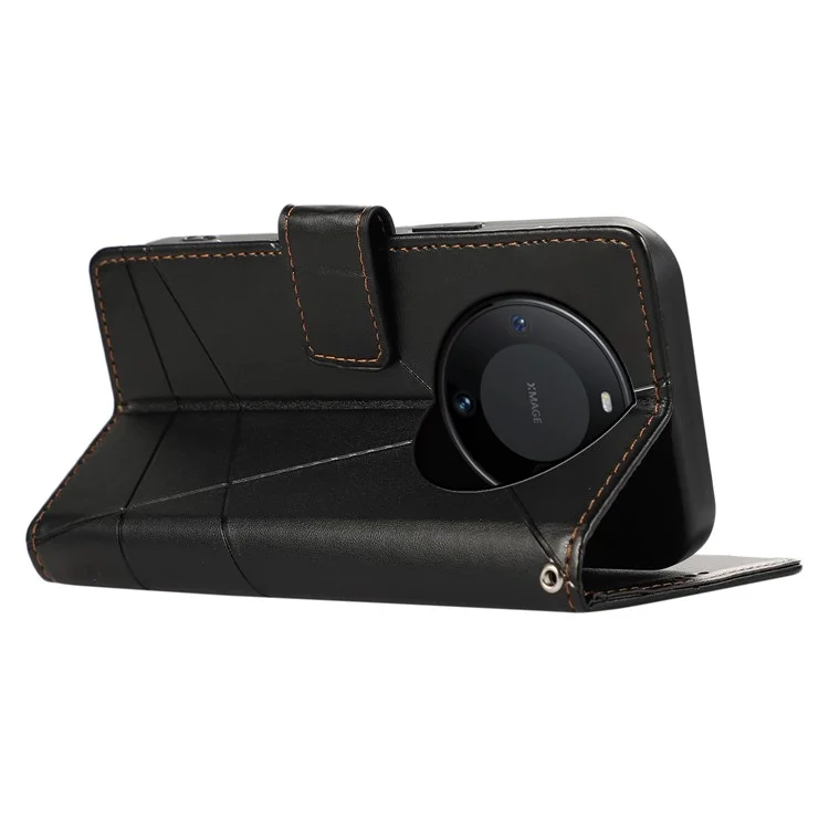 DF-06 Funda para Huawei Mate 60 Pro Líneas Grabadas Cartera de Cuero Funda de Teléfono Móvil - Negro
