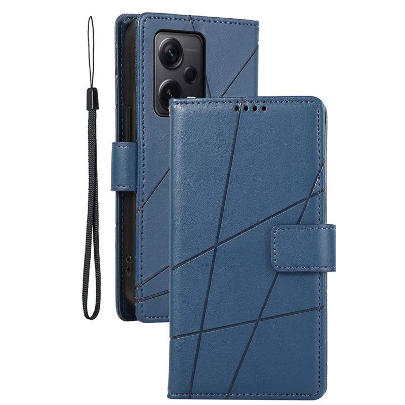 DF-06 For Xiaomi Redmi Note 12 Pro+ 5G Lines Imprint Leather Shockproof Phone Cover - Blue