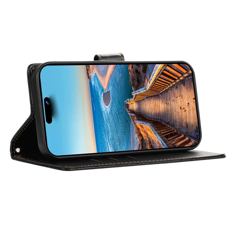 DF-06 For Google Pixel 7 5G Case Lines Imprint Leather Folding Stand Phone Cover - Black