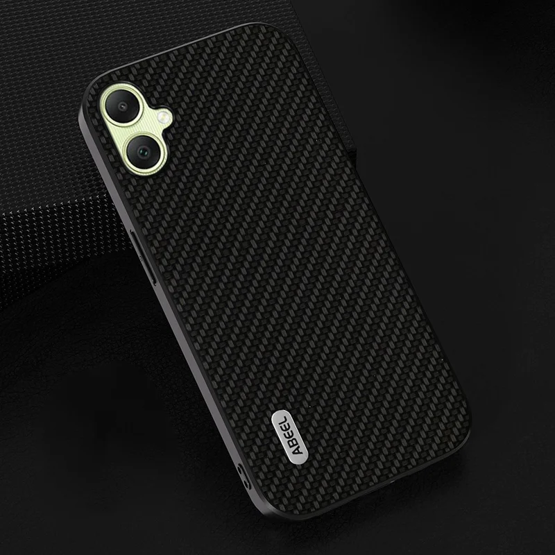 ABEEL for Samsung Galaxy A05 4G Phone Case Carbon Fiber Texture Leather Coated PC+TPU Phone Cover - Black
