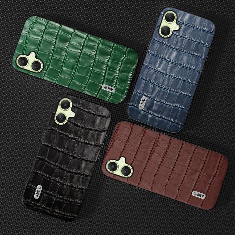 ABEEL For Samsung Galaxy A05 4G Case Genuine Cow Leather Coated Back Phone Cover - Blue