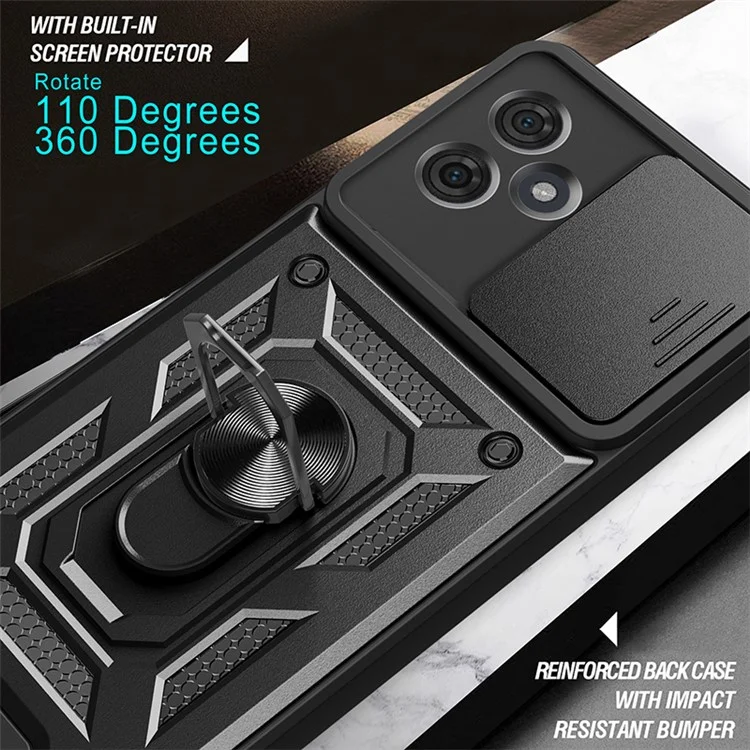 Para Motorola Moto G54 5G / G54 Power 5G Capa Deslizante Guarda da Lente PC+TPU Suporte Dobrável Resistente a Quedas Capa de Telefone - Preto