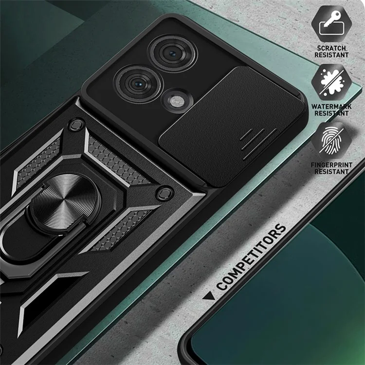 Для Motorola Edge 40 Neo 5G Чехол Выдвижная крышка с объективом Корпус из ПК + ТПУ со стойкой - Черный
