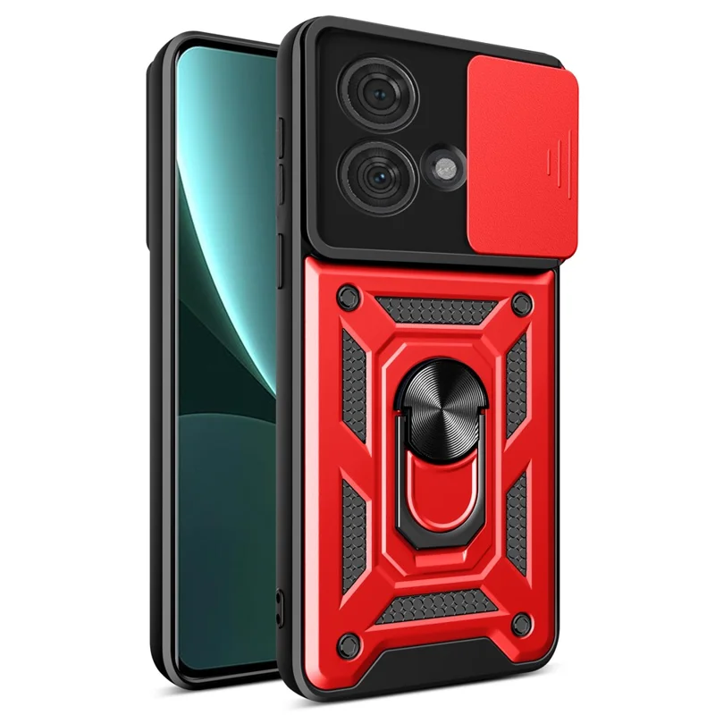 For Motorola Edge 40 Neo 5G Case Slide Lens Lid PC+TPU Kickstand Mobile Phone Cover - Red