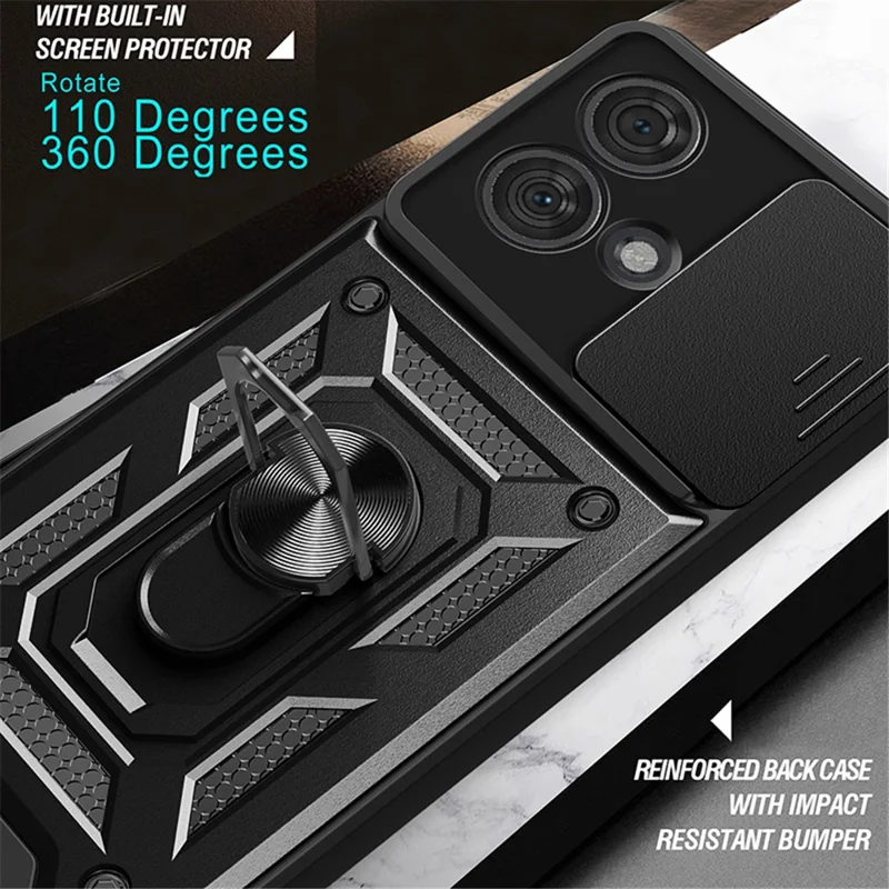For Motorola Edge 40 Neo 5G Case Slide Lens Lid PC+TPU Kickstand Mobile Phone Cover - Red