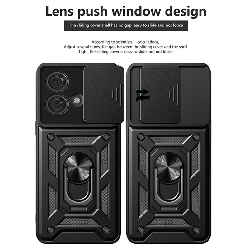 For Motorola Edge 40 Neo 5G Case Slide Lens Lid PC+TPU Kickstand Mobile Phone Cover - Red