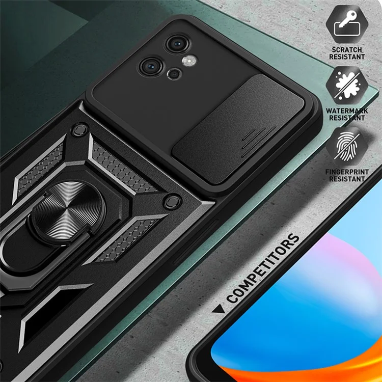 For Motorola Moto G32 4G Case PC+TPU Kickstand Smart Phone Cover with Slide Lens Lid - Rose Gold