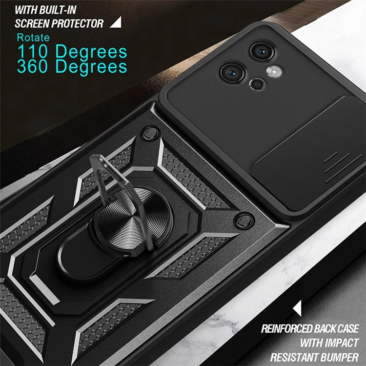 For Motorola Moto G32 4G Case PC+TPU Kickstand Smart Phone Cover with Slide Lens Lid - Rose Gold