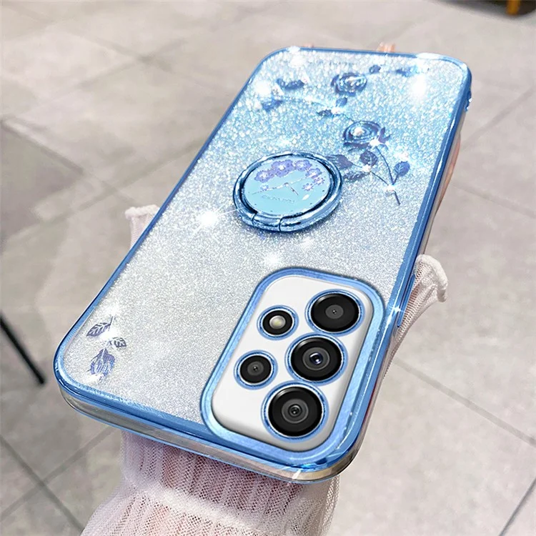 KADEM Para Samsung Galaxy A52 4G / A52 5G / A52s 5G Capa de TPU com Glitter e Suporte - Azul