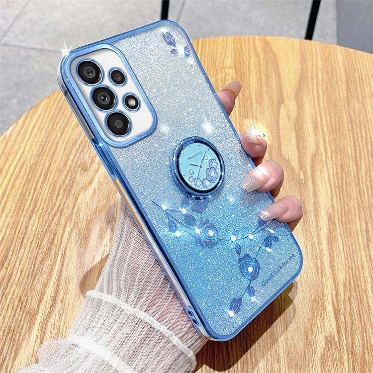 KADEM Para Samsung Galaxy A52 4G / A52 5G / A52s 5G Capa de TPU com Glitter e Suporte - Azul