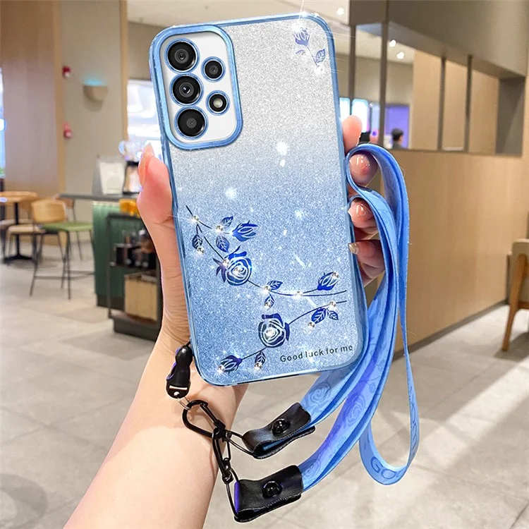 KADEM Чехол для Samsung Galaxy A73 5G с блестками, порошковый TPU, сотовый телефон, ремешок - синий