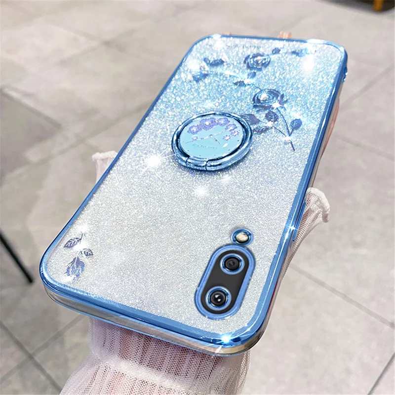 KADEM For Samsung Galaxy A02 / M02 TPU Cover Glitter Gradient Phone Kickstand Case - Blue