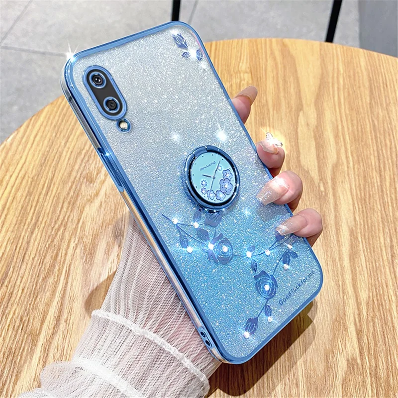 KADEM For Samsung Galaxy A02 / M02 TPU Cover Glitter Gradient Phone Kickstand Case - Blue