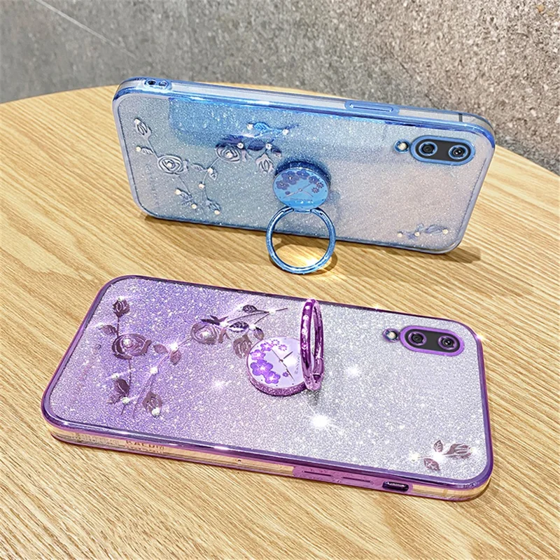 KADEM For Samsung Galaxy A02 / M02 TPU Cover Glitter Gradient Phone Kickstand Case - Blue