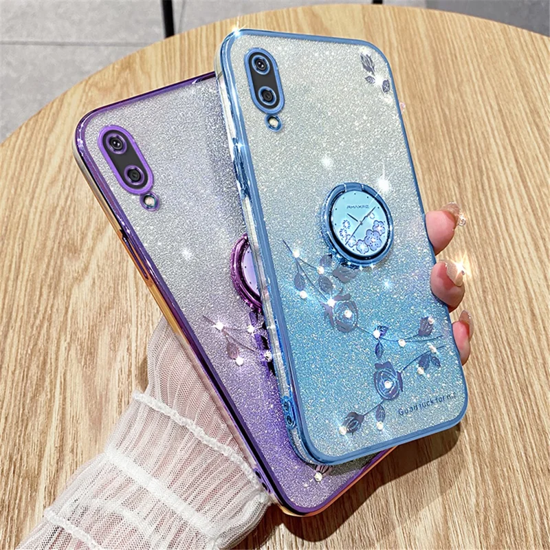 KADEM For Samsung Galaxy A02 / M02 TPU Cover Glitter Gradient Phone Kickstand Case - Blue