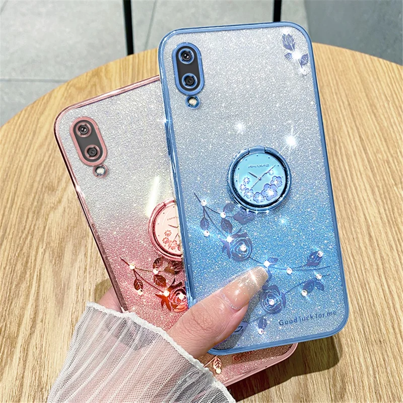 KADEM For Samsung Galaxy A02 / M02 TPU Cover Glitter Gradient Phone Kickstand Case - Blue