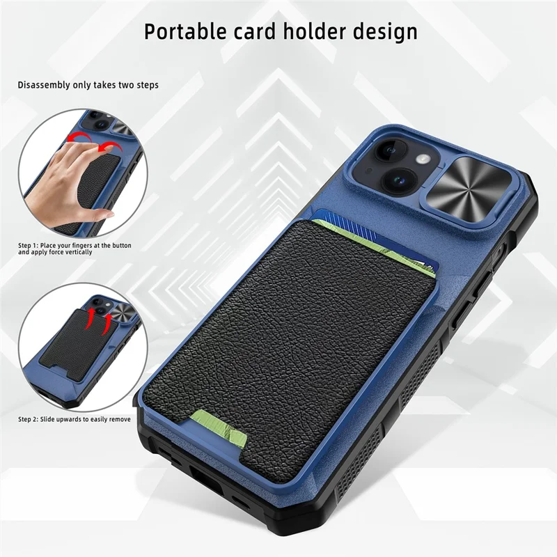 Case Magnética para iPhone 15 com Suporte para Cartão e Tampa Deslizante para Lente - Azul