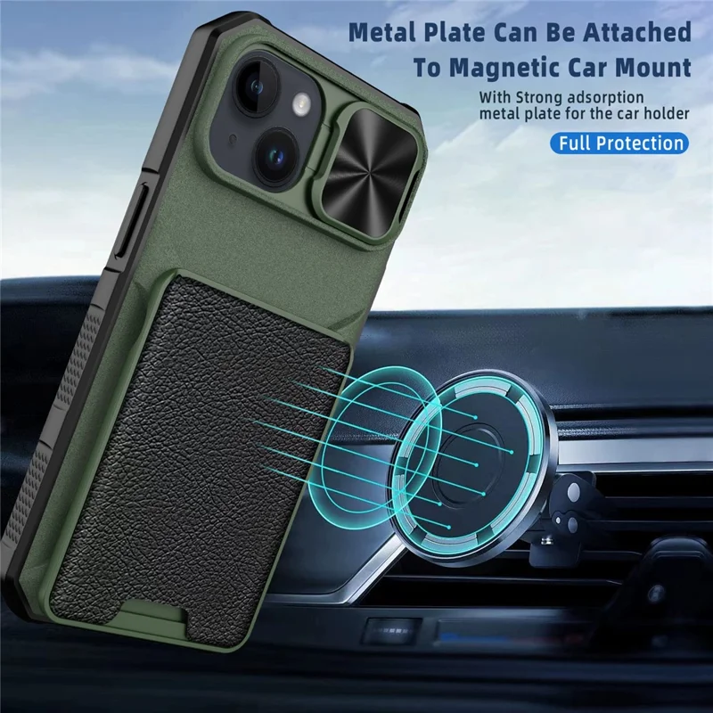 Case Magnética para iPhone 15 com Suporte para Cartão e Tampa Deslizante para Lente - Azul