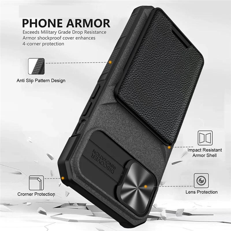 Case Magnética para iPhone 15 com Suporte para Cartão e Tampa Deslizante para Lente - Azul
