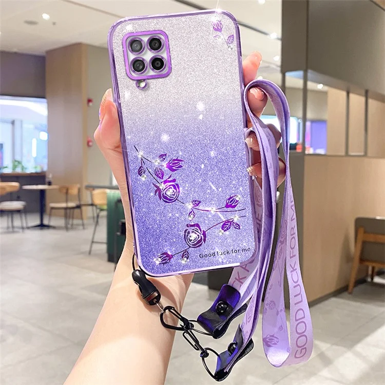 KADEM Per Samsung Galaxy M33 5G (Versione Globale) Cover in Cristallo Fiore TPU Cover Telefonica con Cinturino - Viola