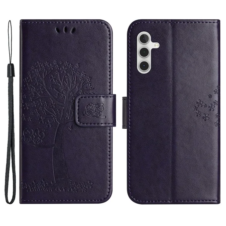 For Samsung Galaxy S25 / S24 Case Imprinted Leather Flip Stand Phone Cover with Wallet - Dark Purple
