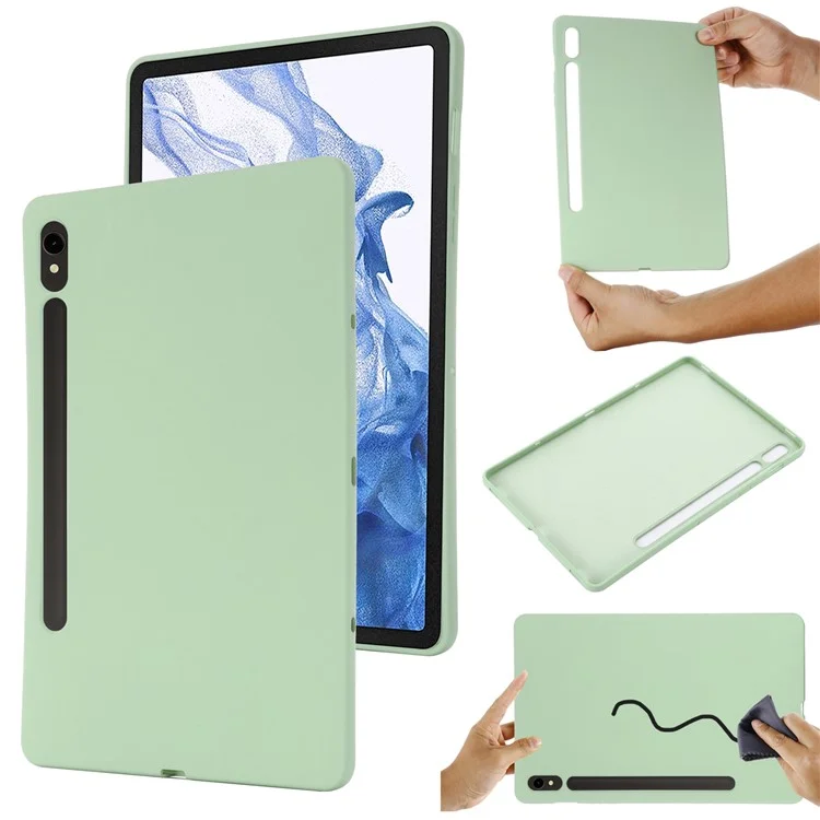 Pour Samsung Galaxy Tab S9 FE Étui Doublure en Microfibre Housse en Silicone Liquide - Vert