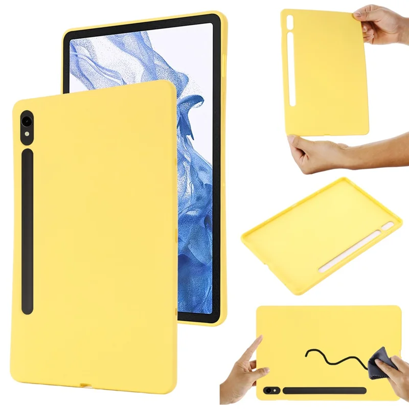 Funda para Samsung Galaxy Tab S10 Lite / S10 FE / S9 FE / S9, con Revestimiento de Microfibra y Cubierta de Silicona Líquida - Amarillo