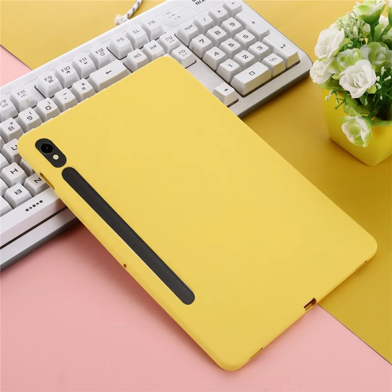 Funda para Samsung Galaxy Tab S10 Lite / S10 FE / S9 FE / S9, con Revestimiento de Microfibra y Cubierta de Silicona Líquida - Amarillo