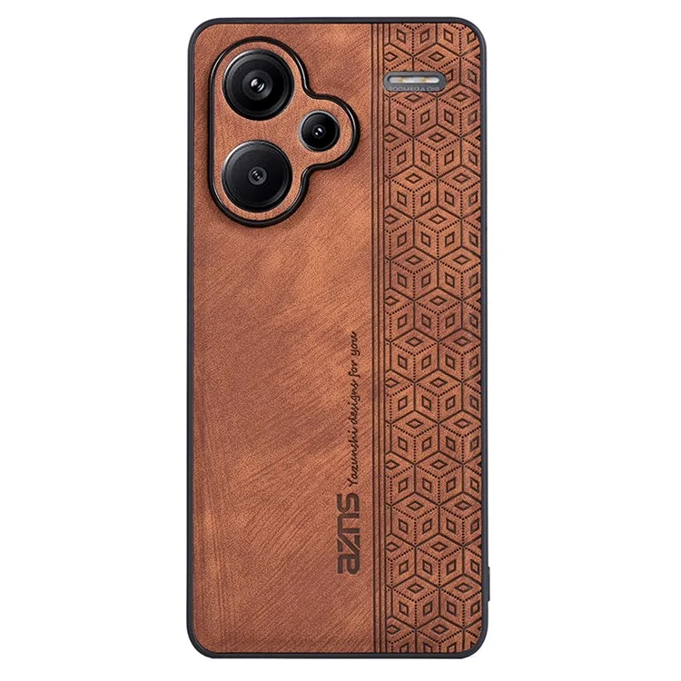 AZNS For Xiaomi Redmi Note 13 Pro+ 5G Case Imprinted PU Leather + TPU Cell Phone Cover - Brown