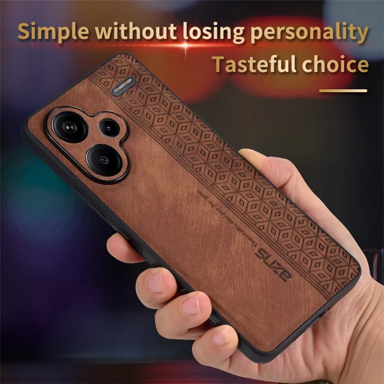 AZNS For Xiaomi Redmi Note 13 Pro+ 5G Case Imprinted PU Leather + TPU Cell Phone Cover - Brown