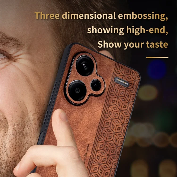 AZNS For Xiaomi Redmi Note 13 Pro+ 5G Case Imprinted PU Leather + TPU Cell Phone Cover - Brown